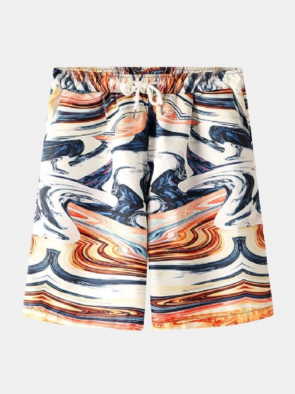 Pantalones Cortos De Playa Casuales Con Cordón De Bolsillo Con Estampado Colorido De Diseñador Para Hombre