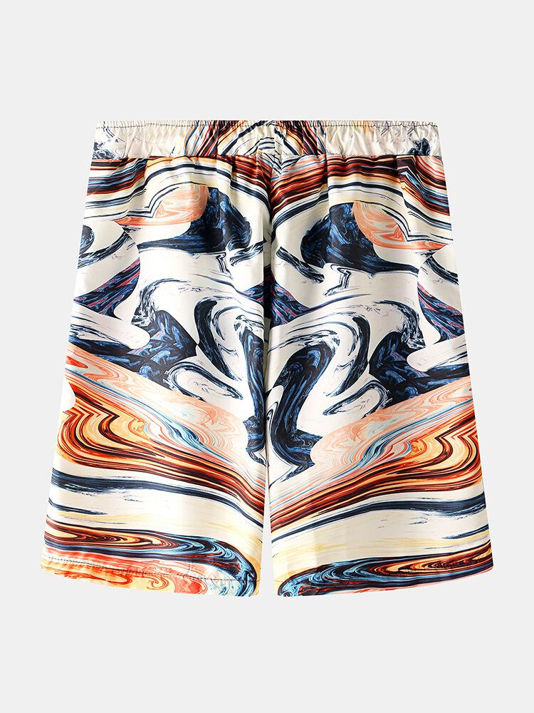 Pantalones Cortos De Playa Casuales Con Cordón De Bolsillo Con Estampado Colorido De Diseñador Para Hombre