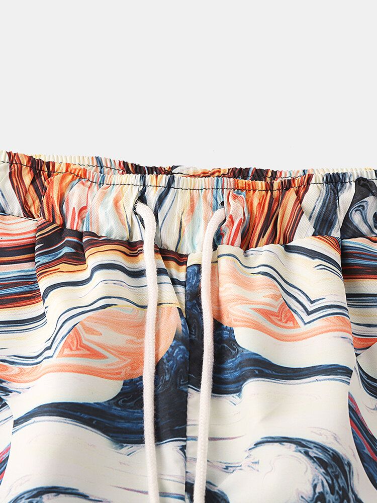 Pantalones Cortos De Playa Casuales Con Cordón De Bolsillo Con Estampado Colorido De Diseñador Para Hombre