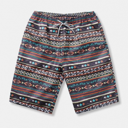 Pantalones Cortos De Playa Casuales Con Patrón De Estilo Étnico Para Hombre