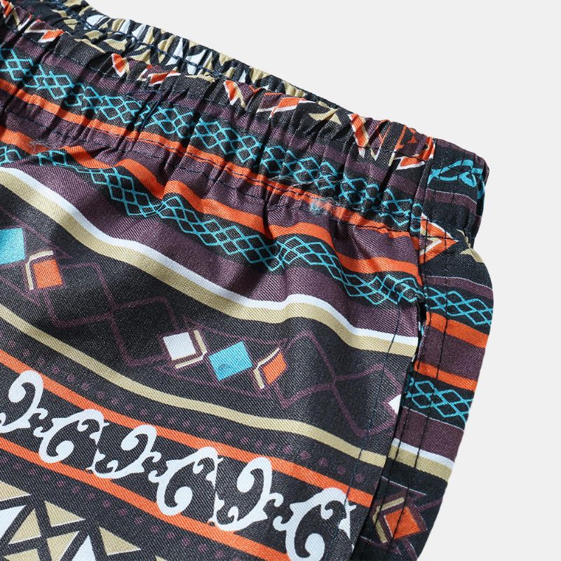 Pantalones Cortos De Playa Casuales Con Patrón De Estilo Étnico Para Hombre