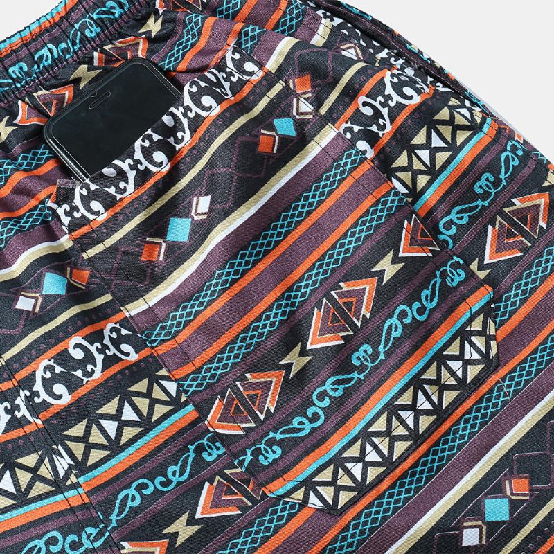 Pantalones Cortos De Playa Casuales Con Patrón De Estilo Étnico Para Hombre