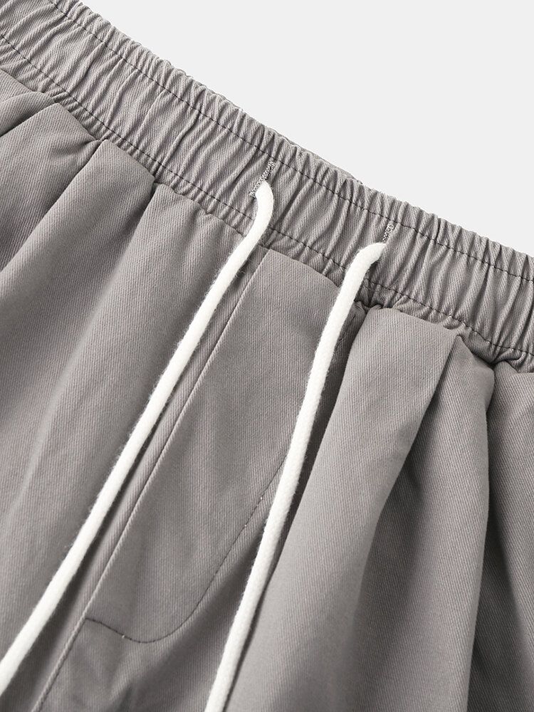 Pantalones Cortos Sencillos De Bolsillo Con Cordón De Color Sólido De Algodón Casual Para Hombre