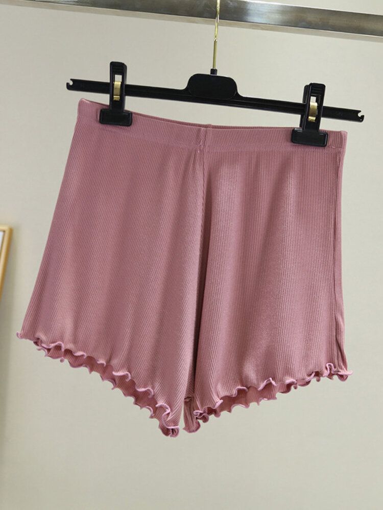 Pantalones Cortos Sueltos Casuales De Cintura Elástica De Color Sólido Para Mujer