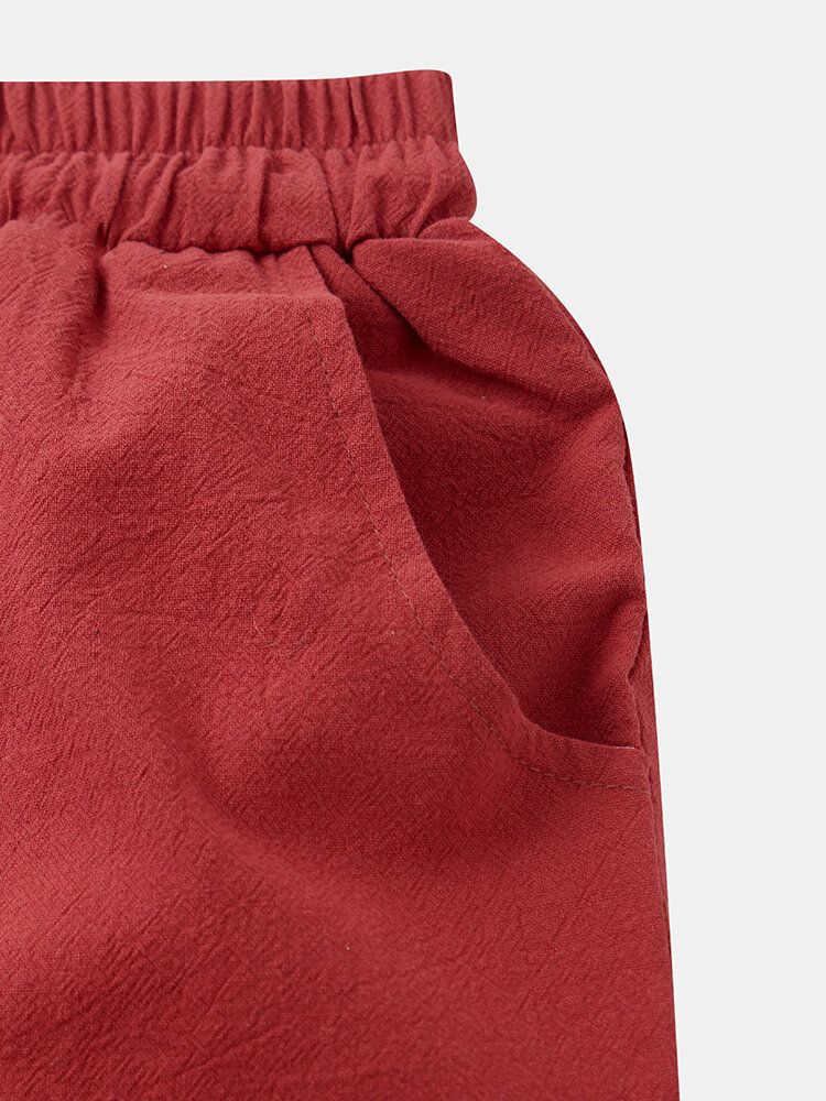 Pantalones Cortos Sueltos Con Cordón De Bolsillo De Algodón De Color Sólido Para Hombre