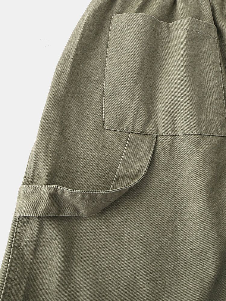 Pantalones Cortos Sueltos Con Cordón De Varios Bolsillos De Algodón Para Hombre De Color Sólido