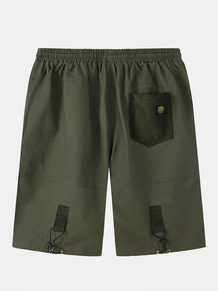 Pantalones Cortos Sueltos Con Cordón De Varios Bolsillos De Color Sólido Para Hombre De Algodón