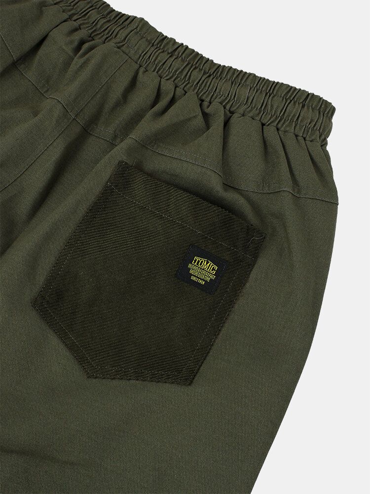 Pantalones Cortos Sueltos Con Cordón De Varios Bolsillos De Color Sólido Para Hombre De Algodón