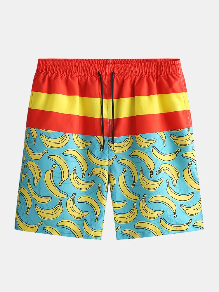 Pantalones Cortos De Surf Con Estampado De Plátano De Cinco Puntos Para Playa Suelta Para Hombre