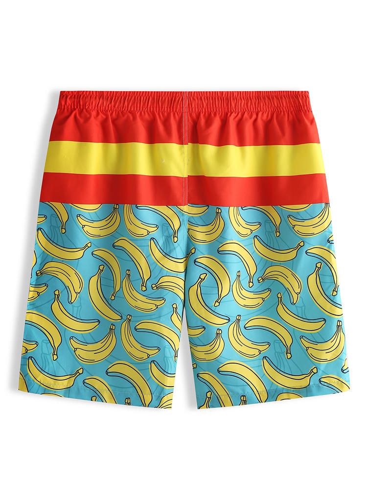 Pantalones Cortos De Surf Con Estampado De Plátano De Cinco Puntos Para Playa Suelta Para Hombre