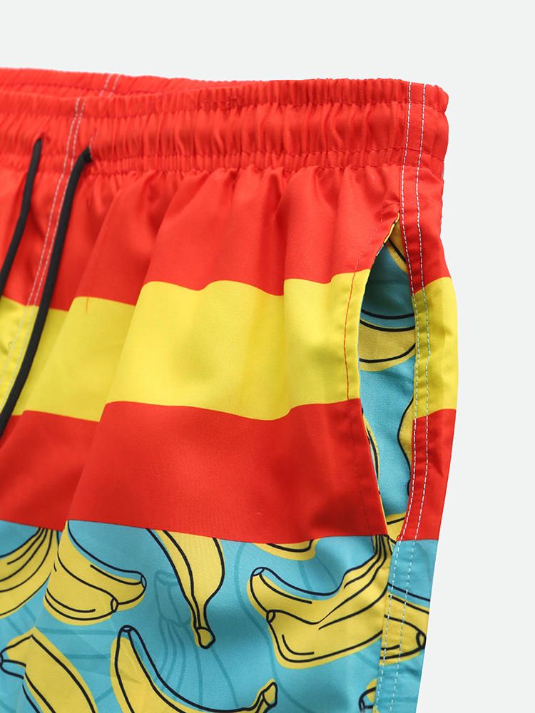 Pantalones Cortos De Surf Con Estampado De Plátano De Cinco Puntos Para Playa Suelta Para Hombre