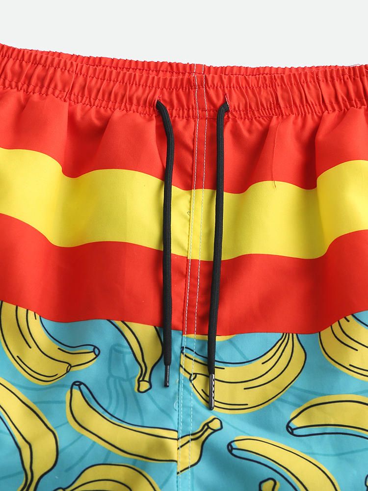 Pantalones Cortos De Surf Con Estampado De Plátano De Cinco Puntos Para Playa Suelta Para Hombre