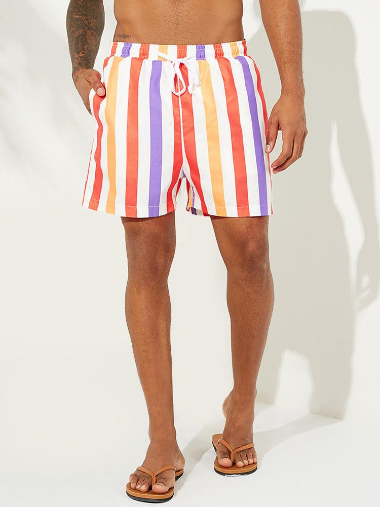 Pantalones Cortos De Tabla A Rayas Sunshine Para Hombre Pantalones Cortos De Playa De Pesca Con Forro De Malla De Secado Rápido Fino