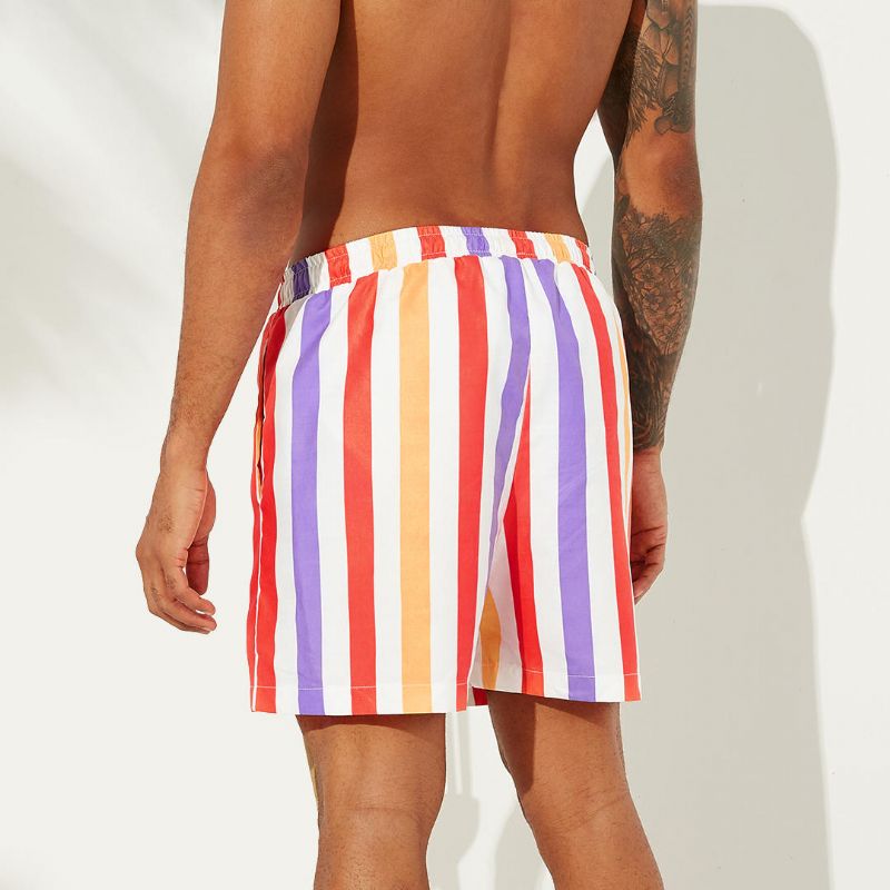 Pantalones Cortos De Tabla A Rayas Sunshine Para Hombre Pantalones Cortos De Playa De Pesca Con Forro De Malla De Secado Rápido Fino