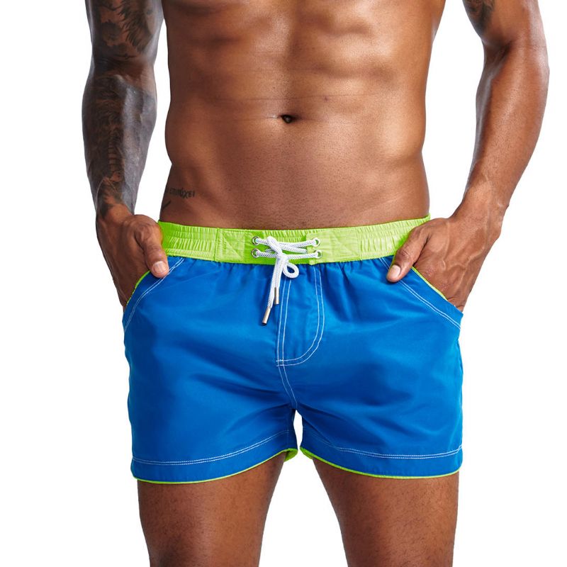 Pantalones Cortos De Tabla De Tejer Con Bloques De Color Para Hombre Pantalones Cortos De Playa Con Cintura Verde Brillante Con Cordón