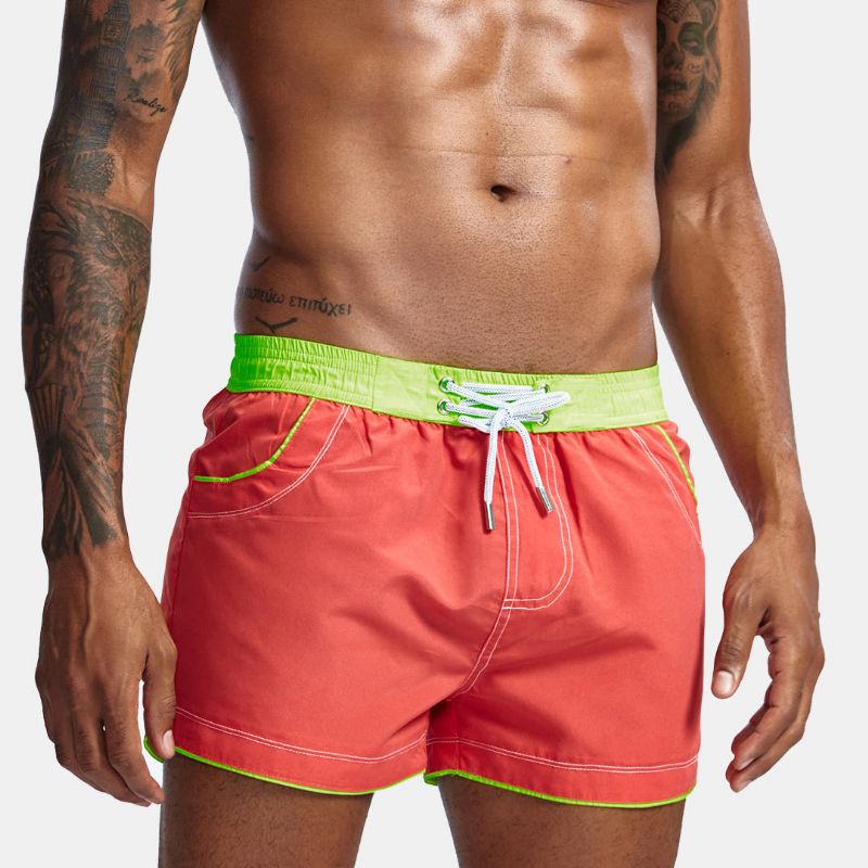 Pantalones Cortos De Tabla De Tejer Con Bloques De Color Para Hombre Pantalones Cortos De Playa Con Cintura Verde Brillante Con Cordón