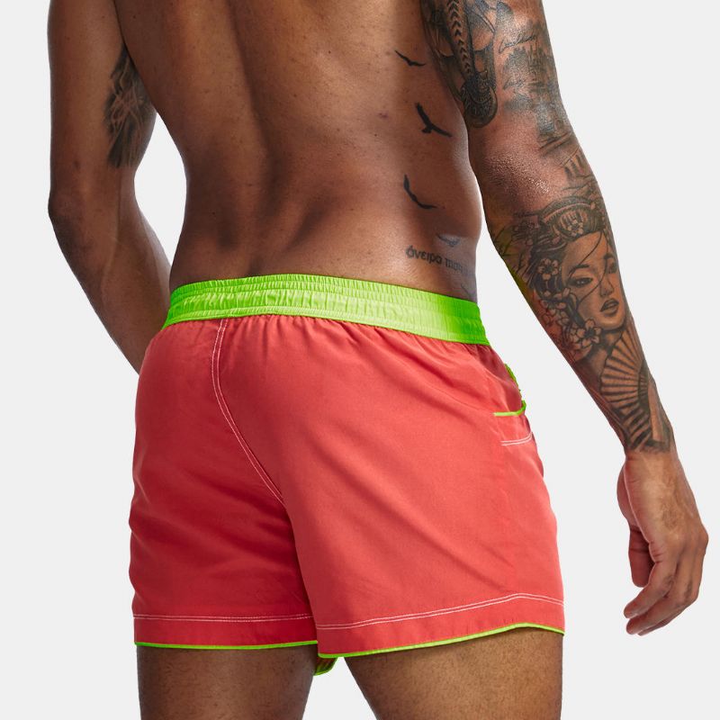 Pantalones Cortos De Tabla De Tejer Con Bloques De Color Para Hombre Pantalones Cortos De Playa Con Cintura Verde Brillante Con Cordón