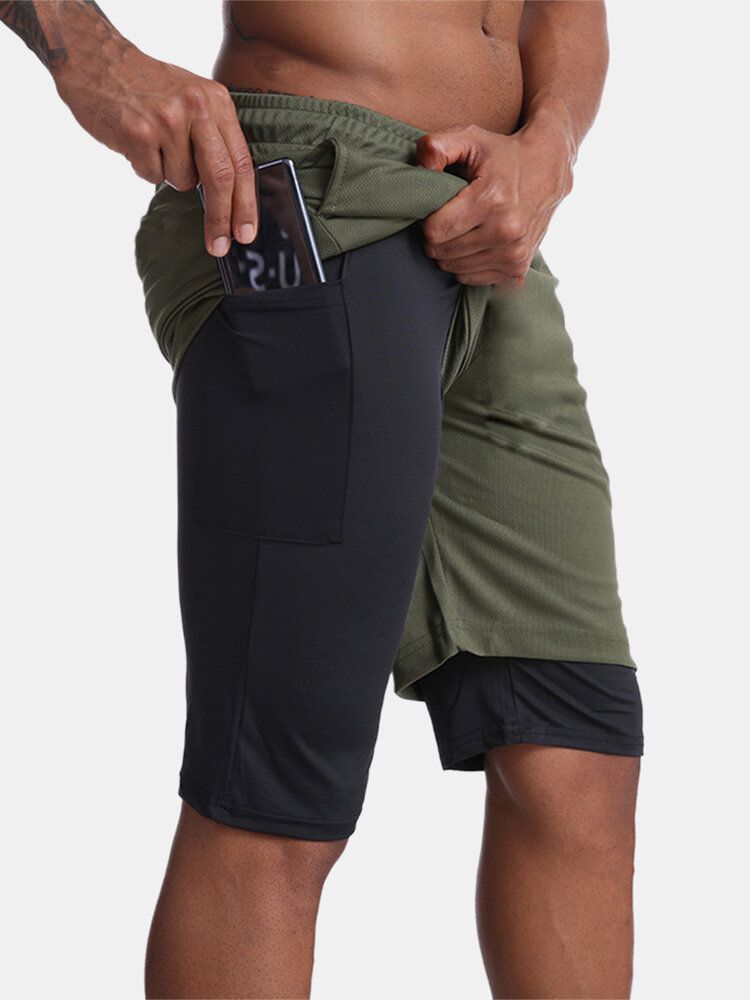 Pantalones Deportivos Para Hombre Con Bolsillo Para Bicicleta Cintura Elástica Transpirable Cordón Suelto Pantalones Cortos Casuales