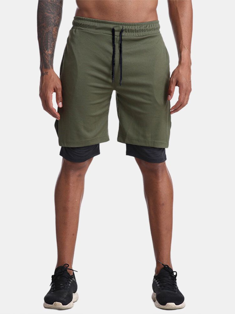 Pantalones Deportivos Para Hombre Con Bolsillo Para Bicicleta Cintura Elástica Transpirable Cordón Suelto Pantalones Cortos Casuales