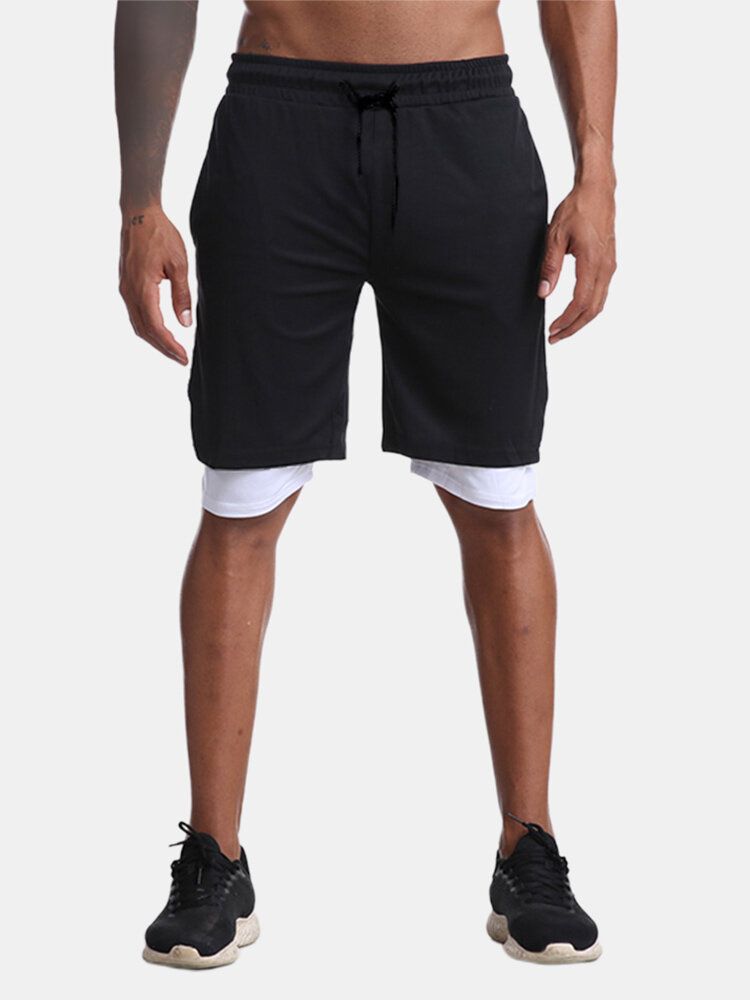 Pantalones Deportivos Para Hombre Con Bolsillo Para Bicicleta Cintura Elástica Transpirable Cordón Suelto Pantalones Cortos Casuales