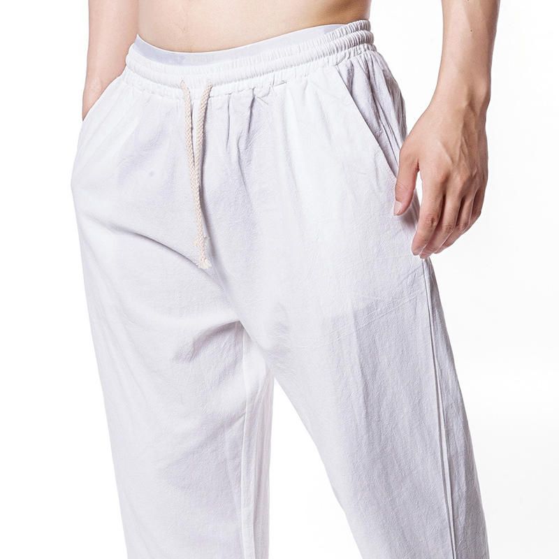 Pantalones Holgados Casuales De Lino Hasta La Pantorrilla De Playa Para Hombre Pantalones Sueltos De Color Sólido