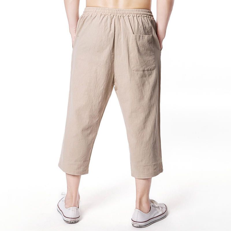 Pantalones Holgados Casuales De Lino Hasta La Pantorrilla De Playa Para Hombre Pantalones Sueltos De Color Sólido