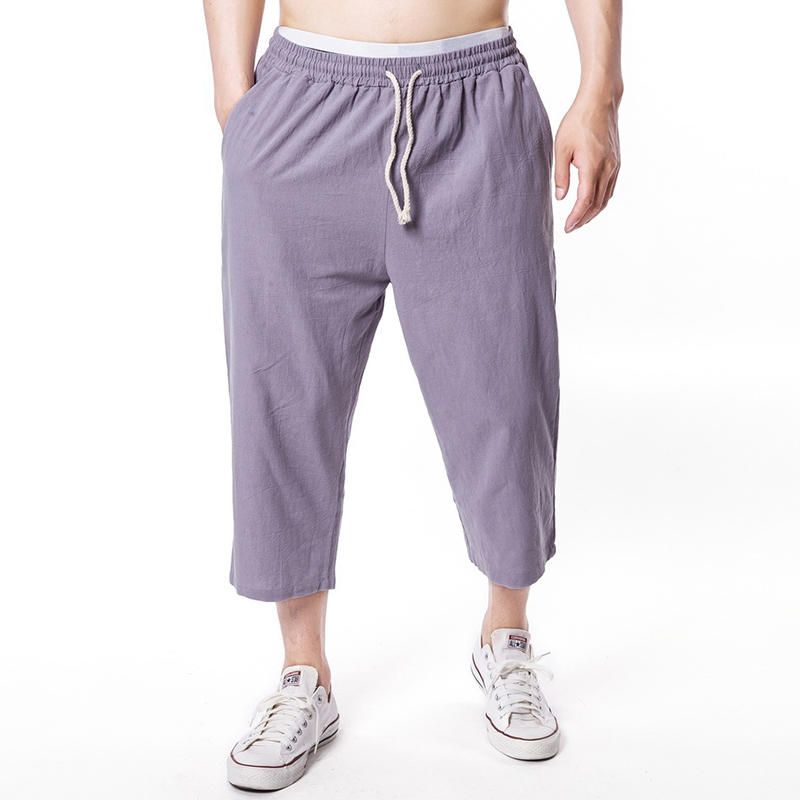 Pantalones Holgados Casuales De Lino Hasta La Pantorrilla De Playa Para Hombre Pantalones Sueltos De Color Sólido