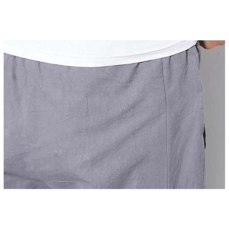 Pantalones Recortados De Lino De Estilo Chino Pantalones Casuales Con Hebilla Bordada De Gran Tamaño Vintage Para Hombre