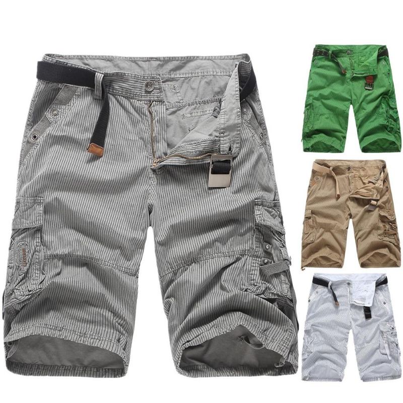 Shorts Cargo De Algodón A Rayas Informales Al Aire Libre Para Hombres