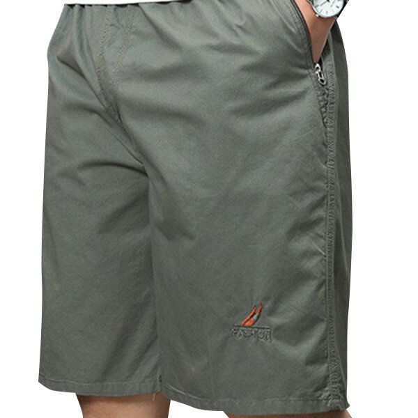 Shorts Cargo Sueltos De Algodón Con Múltiples Bolsillos Hasta La Rodilla Para Hombre