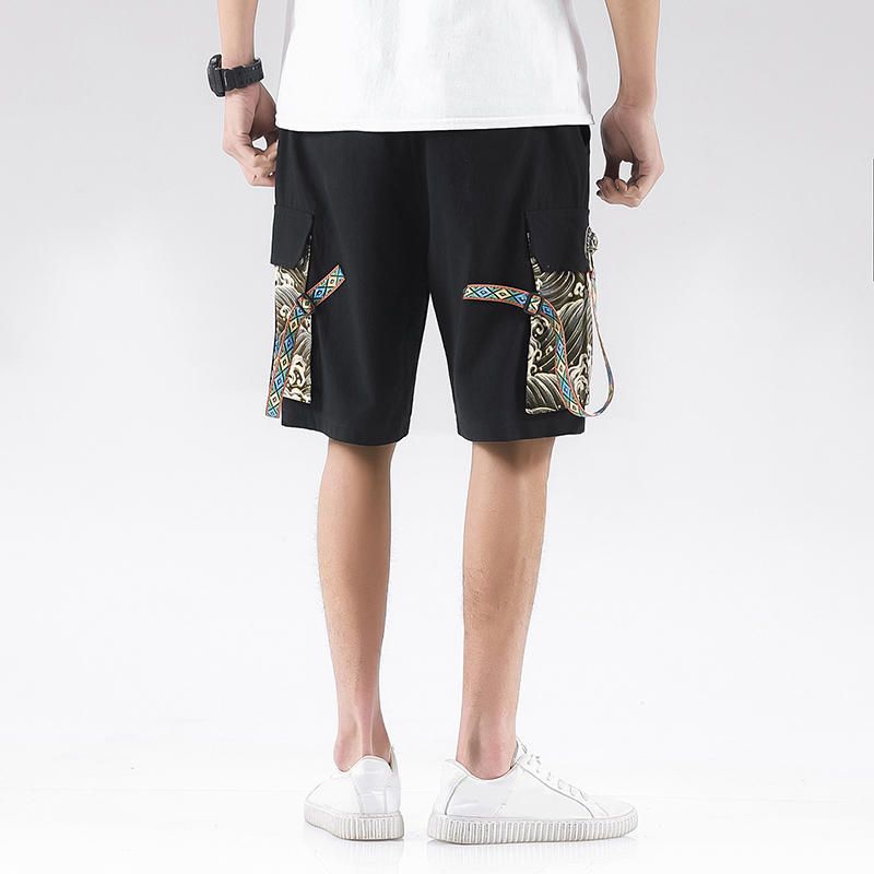 Shorts De Cordón Con Estampado De Olas Oceánicas Informales De Verano Para Hombre