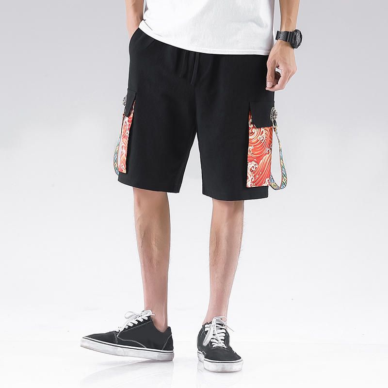 Shorts De Cordón Con Estampado De Olas Oceánicas Informales De Verano Para Hombre