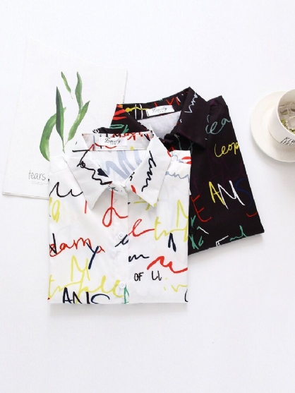 Alphabet Graffiti Print Fashion Camisas Informales Sueltas Diarias