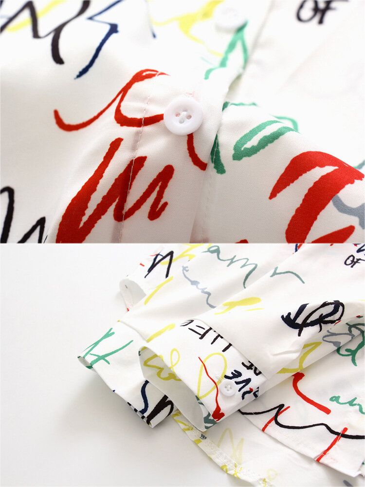 Alphabet Graffiti Print Fashion Camisas Informales Sueltas Diarias