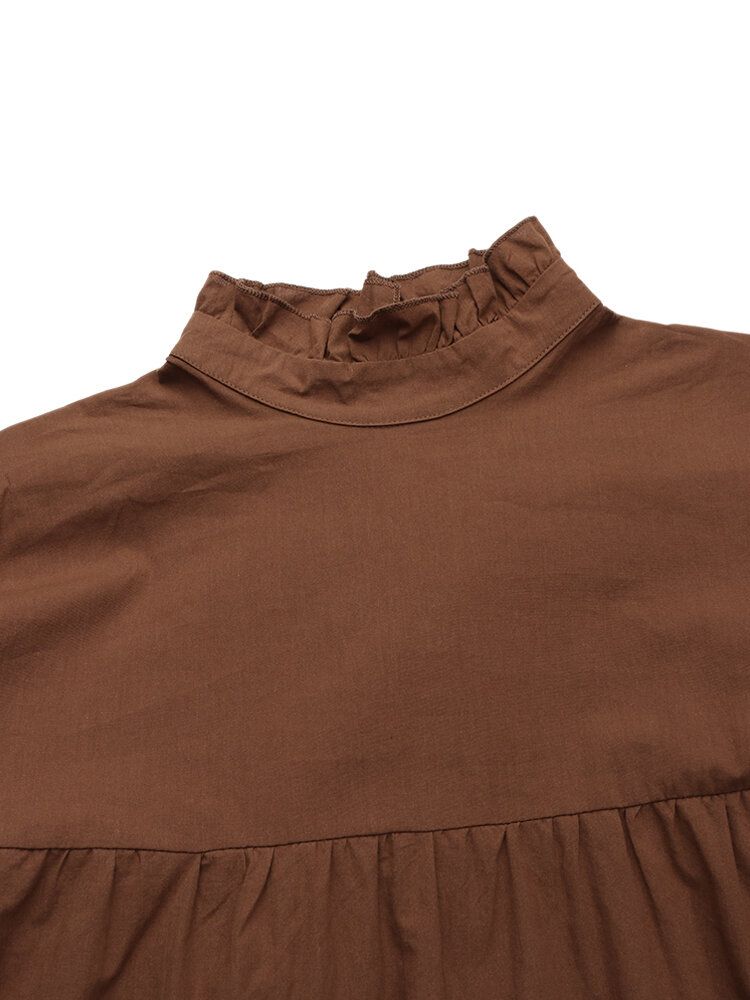 Blusa Campesina Con Cuello De Volantes Y Cordones En La Espalda De Algodón De Color Sólido Vintage Para Mujer