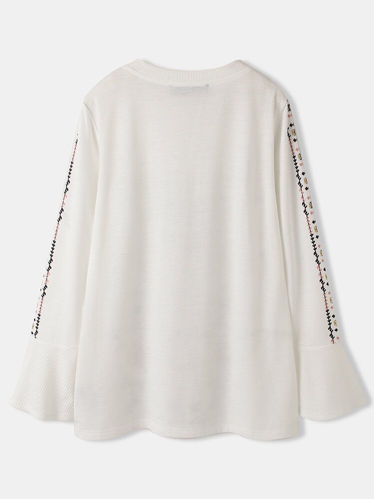 Blusa Casual Bohemia De Vacaciones Con Cuello En V Y Estampado Floral De Manga Larga De Campana Para Mujer