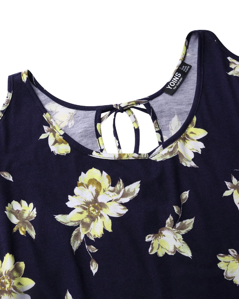 Blusa Casual Con Estampado Floral Y Cuello Redondo Con Hombros Descubiertos