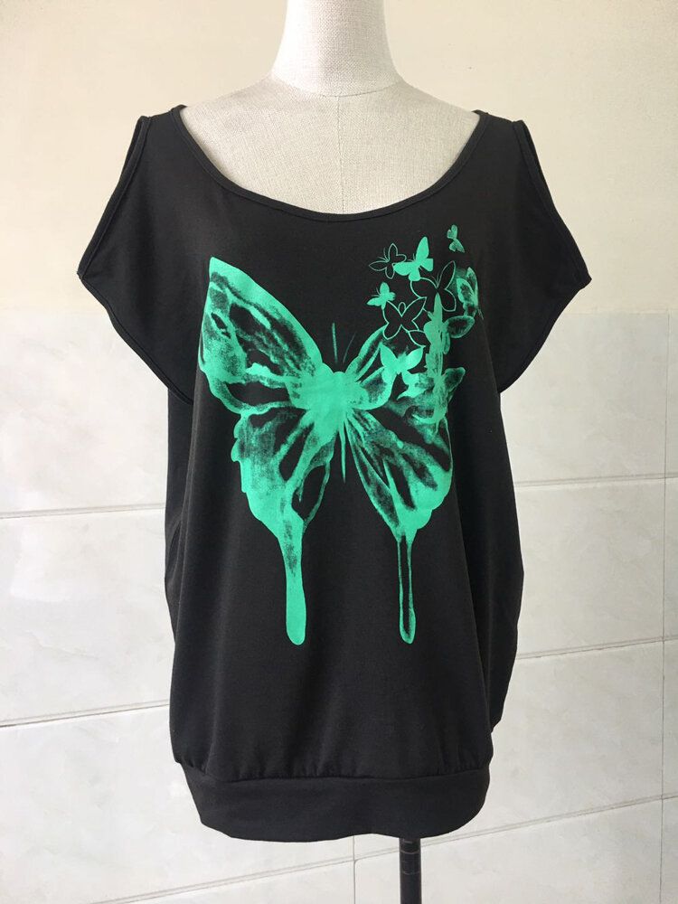 Blusa Casual Con Estampado De Mariposas Ahuecadas Para Mujer