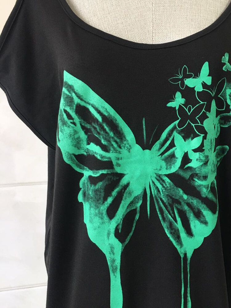 Blusa Casual Con Estampado De Mariposas Ahuecadas Para Mujer