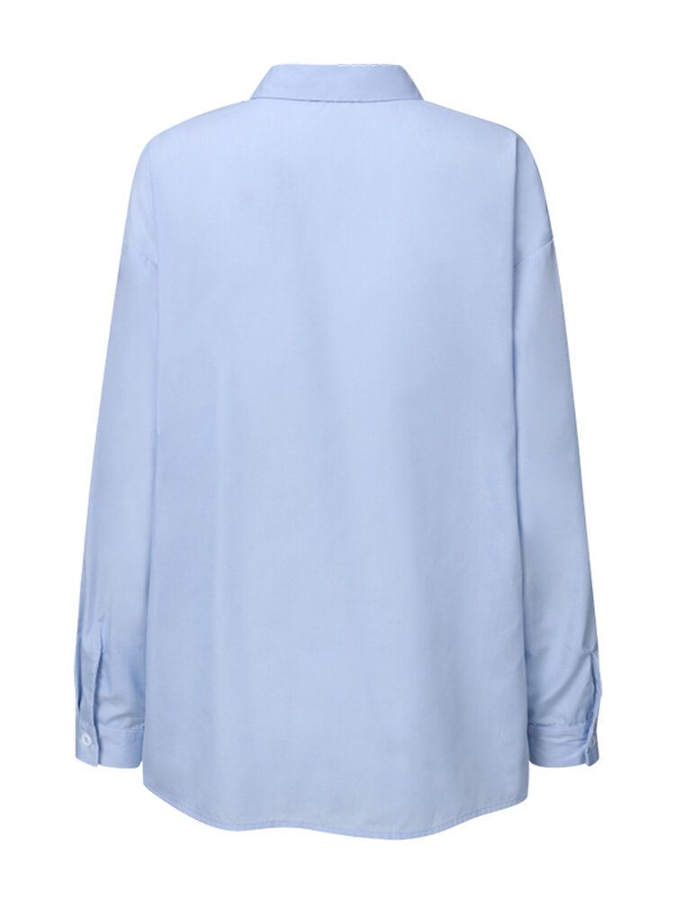 Blusa Casual De Manga Larga Con Botones De Color Sólido Para Mujer