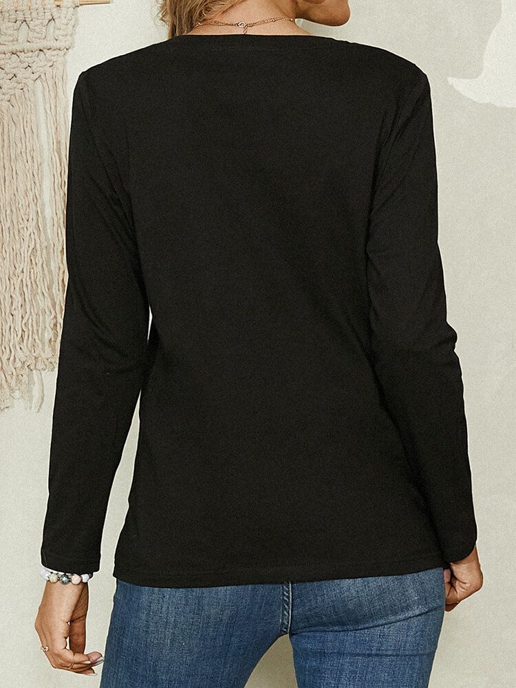 Blusa Casual De Manga Larga Con Cuello Redondo Y Estampado De Paisaje Para Mujer