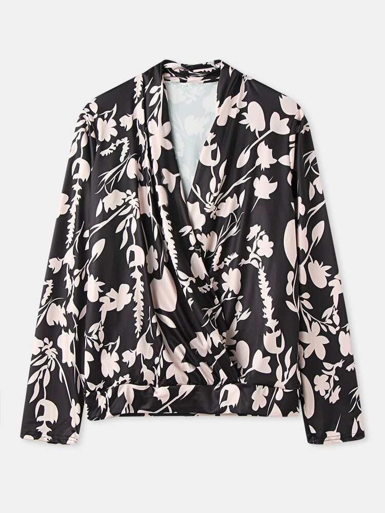 Blusa Casual De Manga Larga Con Cuello En V Y Estampado Abstracto Para Mujer