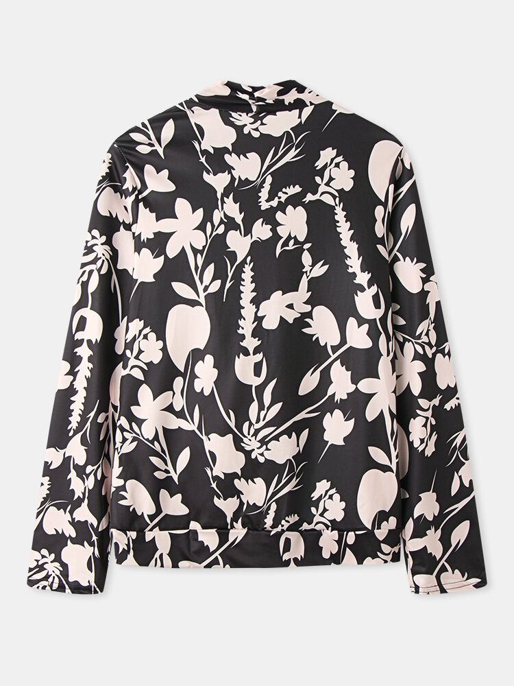 Blusa Casual De Manga Larga Con Cuello En V Y Estampado Abstracto Para Mujer