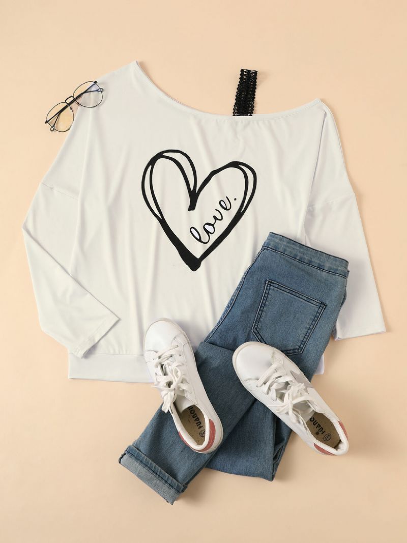 Blusa Casual De Manga Larga Con Gráfico De Un Hombro