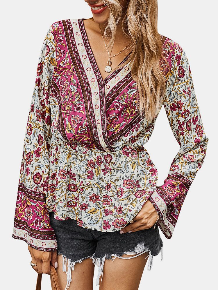 Blusa Con Cuello En V Con Estampado Barroco Y Estampado Floral Bohemio Para Mujer