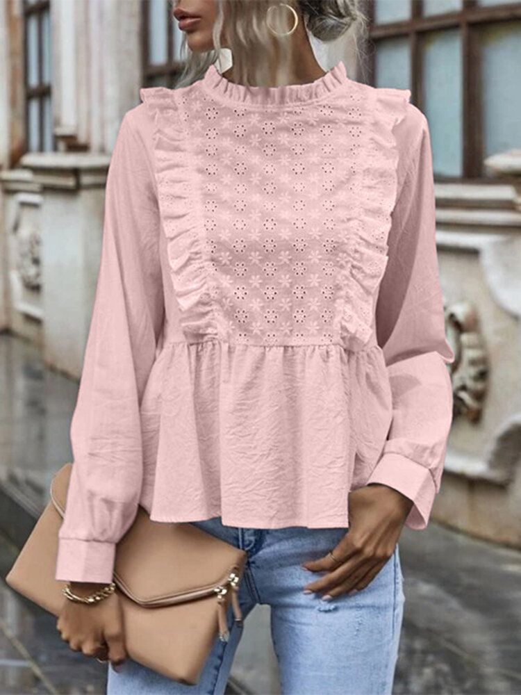 Blusa Con Estilo Informal De Manga Larga Con Adornos De Volantes Universitarios Con Soporte Vintage De Algodón Para Mujer