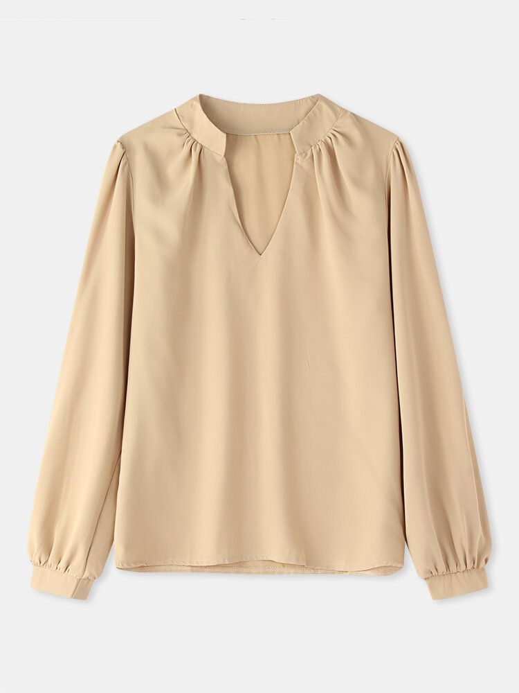 Blusa Elegante De Color Sólido Con Escote Con Muesca Para Mujer