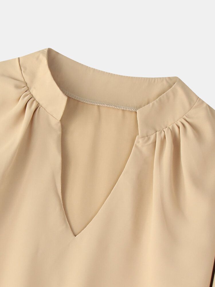 Blusa Elegante De Color Sólido Con Escote Con Muesca Para Mujer