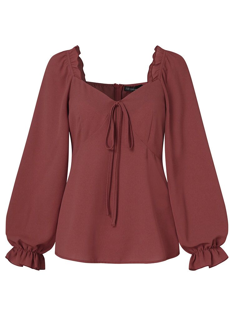 Blusa Elegante De Corte Bajo Con Cuello En Forma De Corazón Y Nudo Con Cuello En Forma De Corazón Y Cremallera Trasera Para Mujer