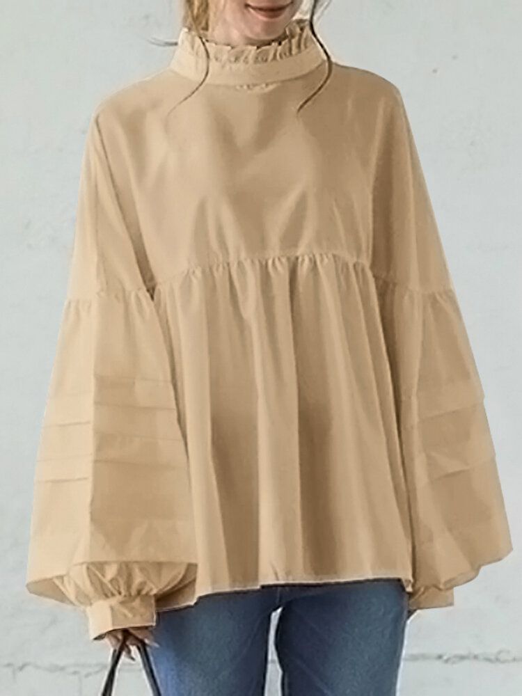 Blusa Empalmada Informal Con Cuello Alto Y Manga Abullonada Para Mujer